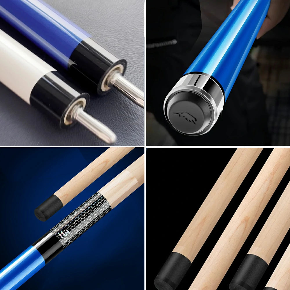 RB Professional 2-Piece Maple Billiard Cue Set - 147cm Pool Cue with 13.5mm Tip & Leather Handle - Blue