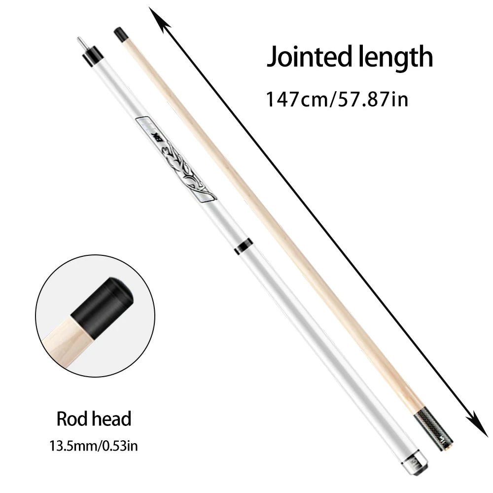 RB Professional 2-Piece Maple Billiard Cue Set - 147cm Pool Cue with 13.5mm Tip & Leather Handle - White