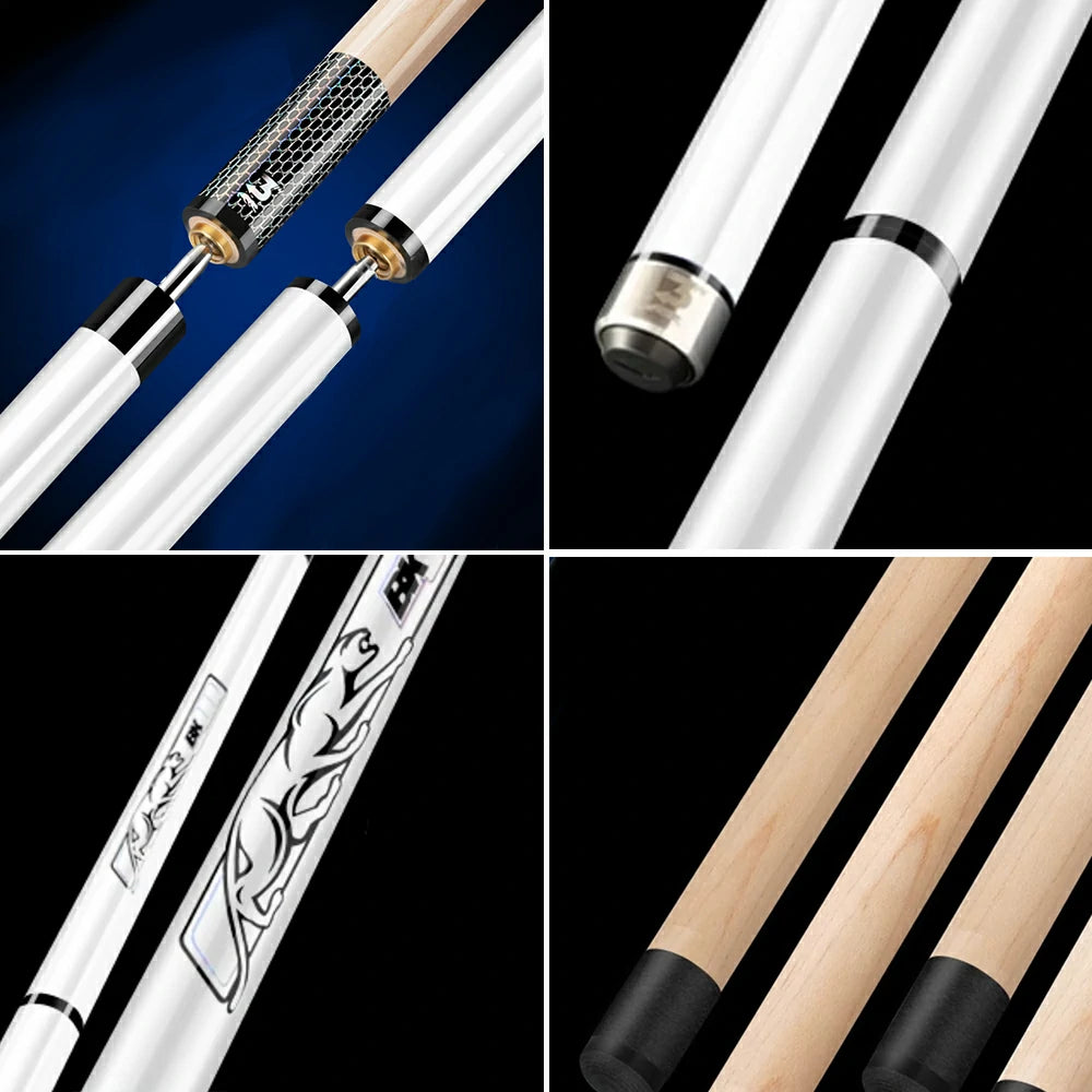 RB Professional 2-Piece Maple Billiard Cue Set - 147cm Pool Cue with 13.5mm Tip & Leather Handle - White