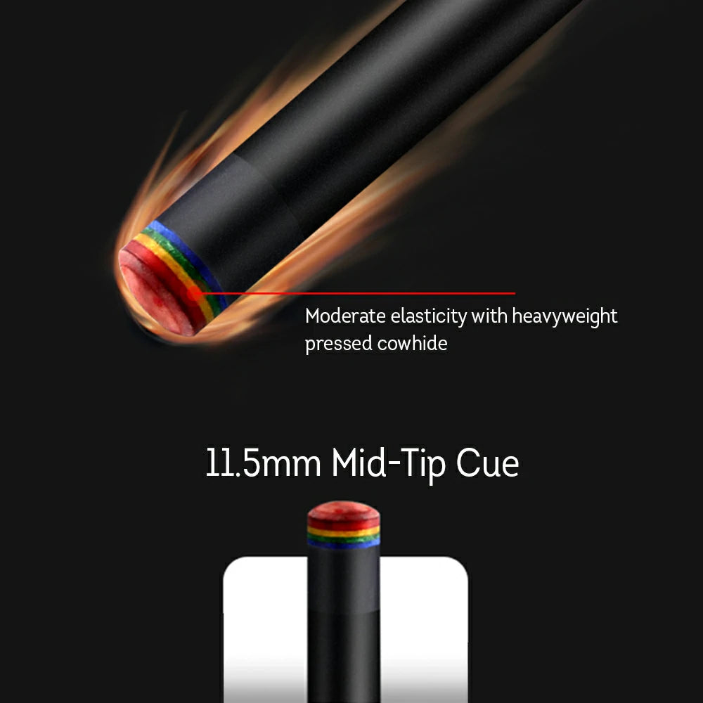 RB Professional Tech-Enhanced Billiard Cue 11.5/13mm Tip, 147cm Leather Grip with Black Cue Case - Black