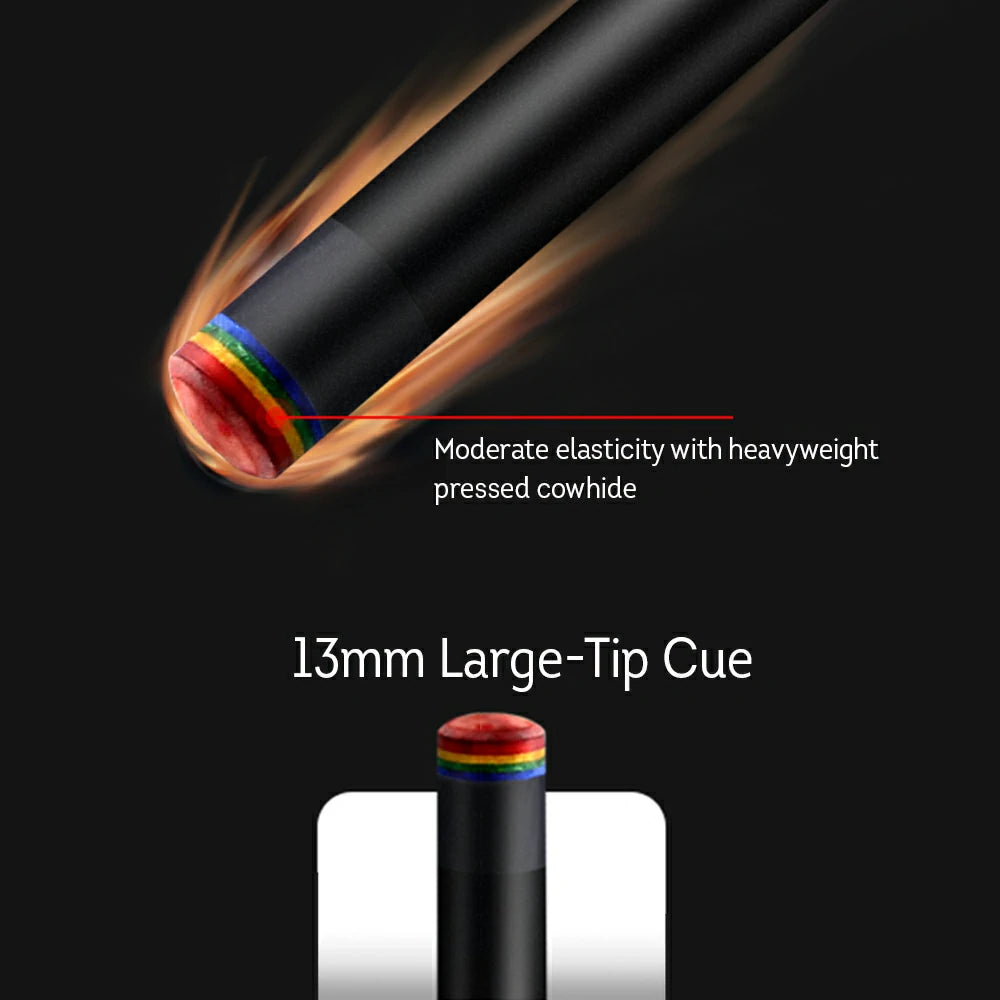 RB Professional Tech-Enhanced Billiard Cue 11.5/13mm Tip, 147cm Leather Grip with Black Cue Case - Black