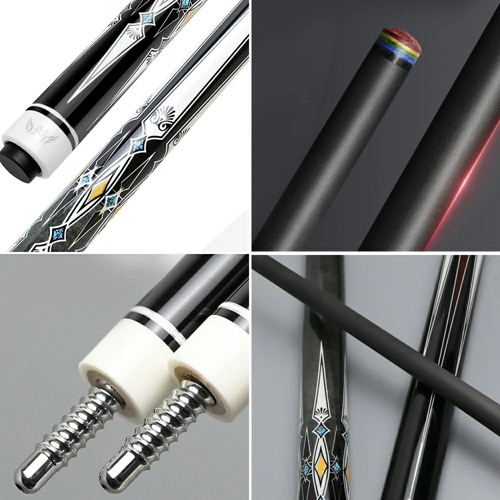 RB Professional Billiard Cue Set - 147cm, 12.5mm Tip, with Cue Case - Black & White