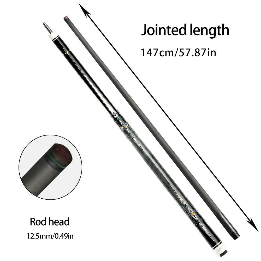 RB Professional Billiard Cue Set - 147cm, 12.5mm Tip, with Cue Case - Black & White