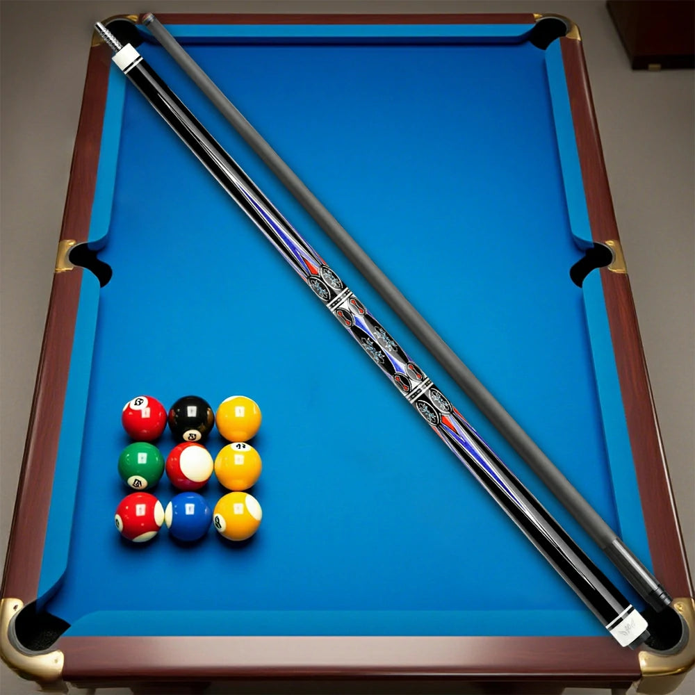 RB Professional Billiard Cue Set - 147cm, 12.5mm Tip, with Cue Case - Blue & Red