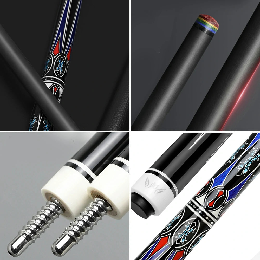 RB Professional Billiard Cue Set - 147cm, 12.5mm Tip, with Cue Case - Blue & Red