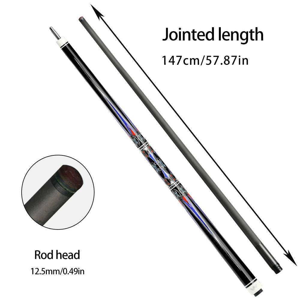 RB Professional Billiard Cue Set - 147cm, 12.5mm Tip, with Cue Case - Blue & Red