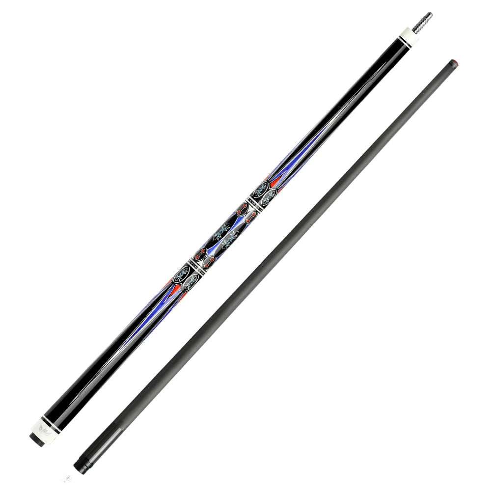 RB Professional Billiard Cue Set - 147cm, 12.5mm Tip, with Cue Case - Blue & Red