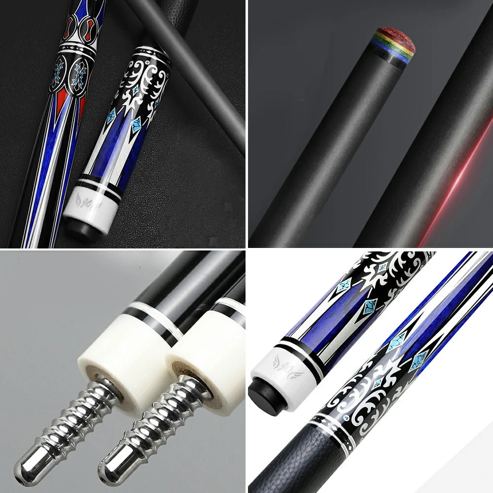 RB Professional Billiard Cue Set - 147cm, 12.5mm Tip, with Cue Case - Blue & White