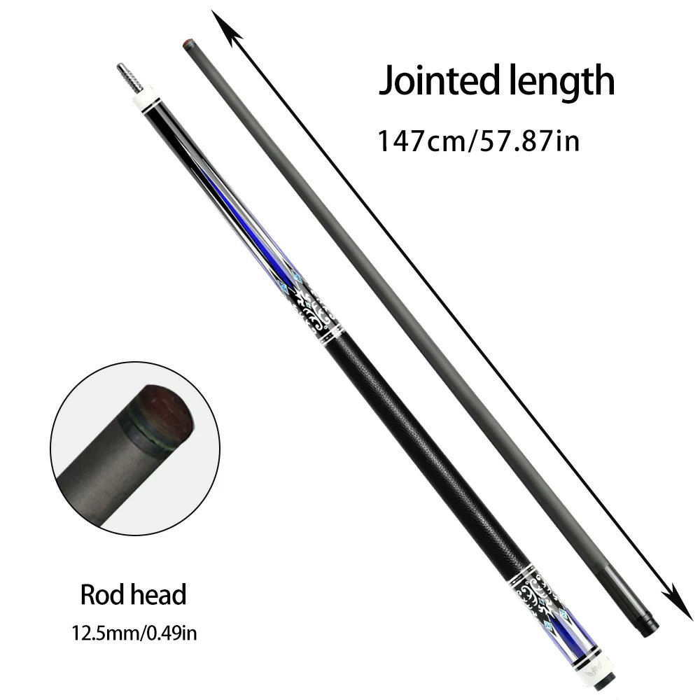RB Professional Billiard Cue Set - 147cm, 12.5mm Tip, with Cue Case - Blue & White