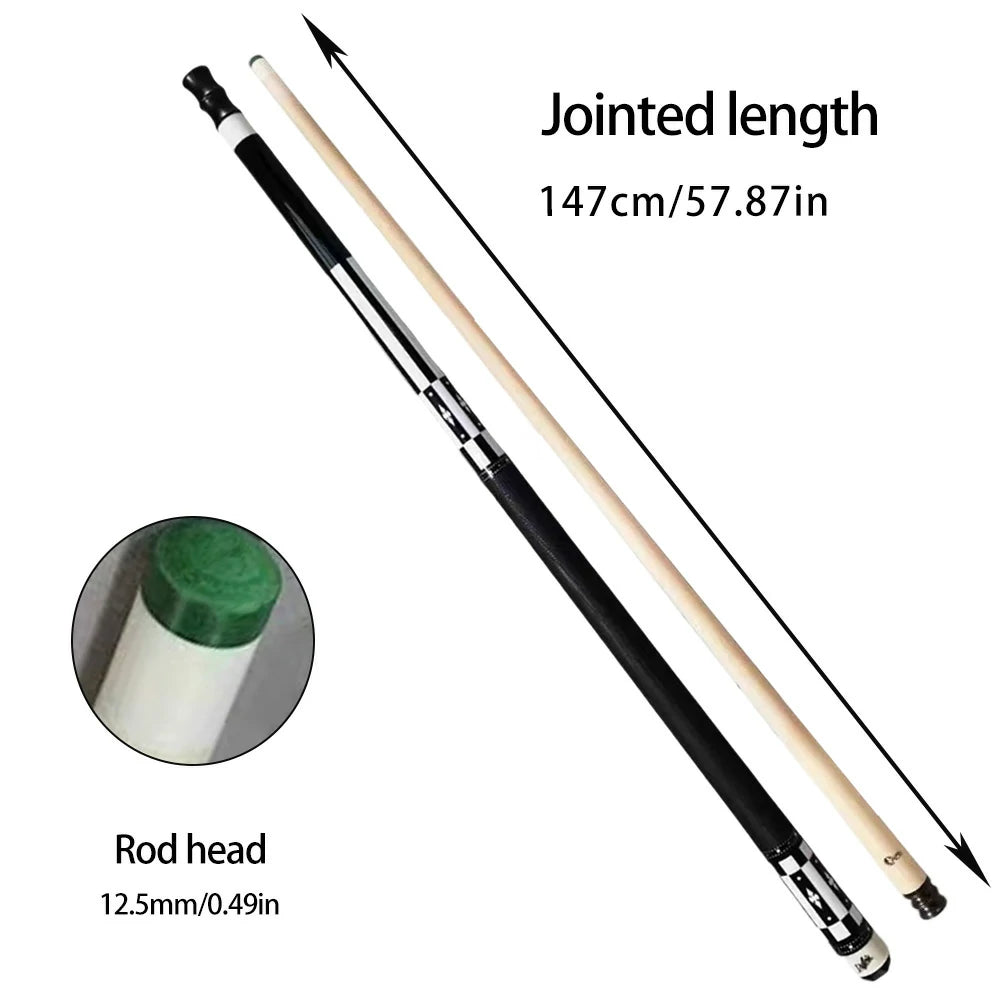 RB 147cm Billiard Cue with 12.5cm Tip High-End Professional Maple Pool Cue Stick Billiards Accessories Black and white grid