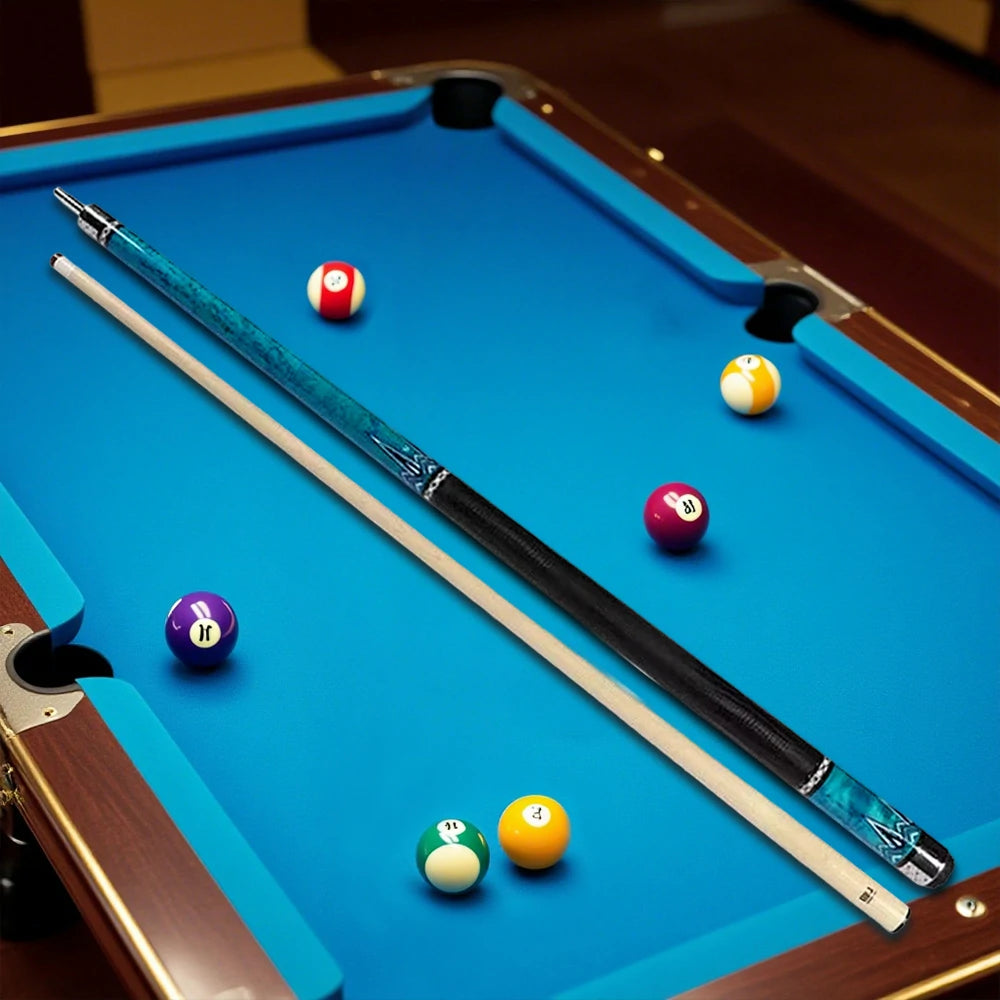 RB High-End 147cm Billiard Cue with 12.5cm Tip Smooth Handle & Leather Handle - Blue