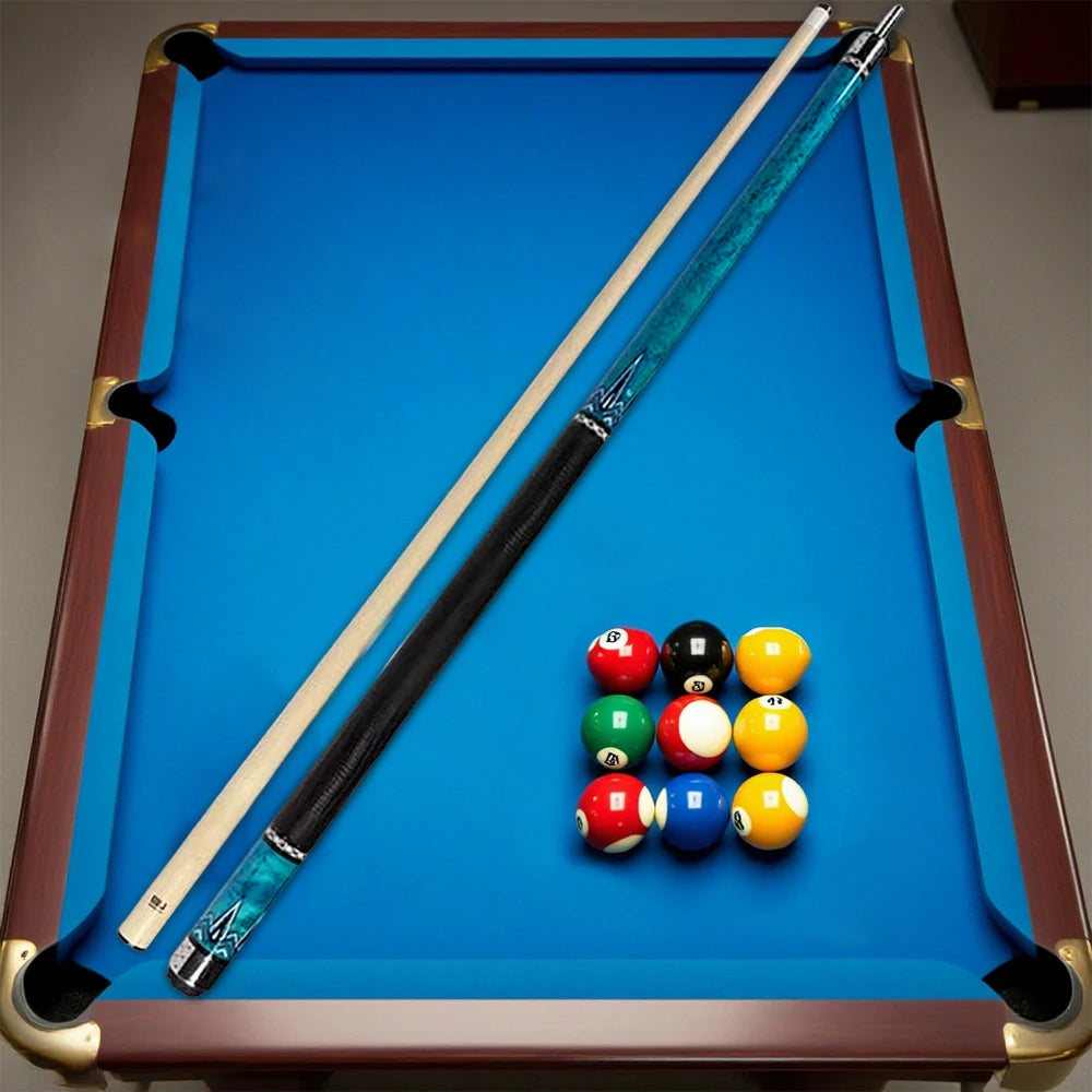 RB High-End 147cm Billiard Cue with 12.5cm Tip Smooth Handle & Leather Handle - Blue