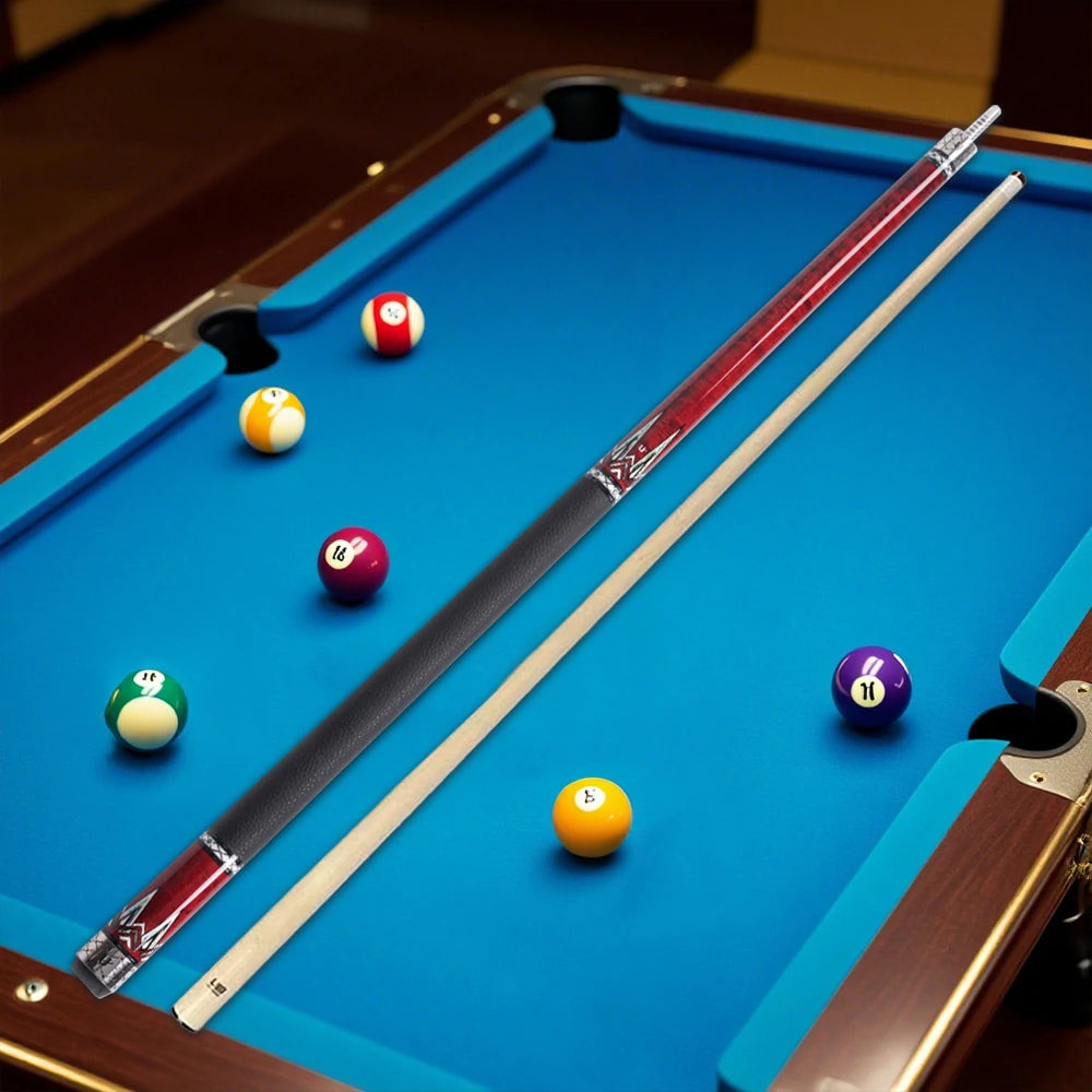 RB High-End 147cm Billiard Cue with 12.5cm Tip Smooth Handle & Leather Handle - Red