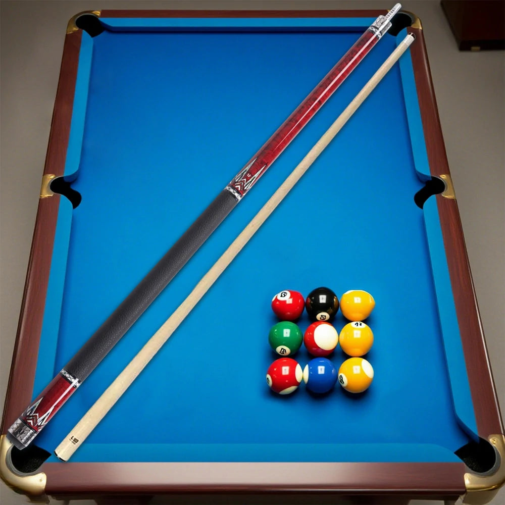 RB High-End 147cm Billiard Cue with 12.5cm Tip Smooth Handle & Leather Handle - Red