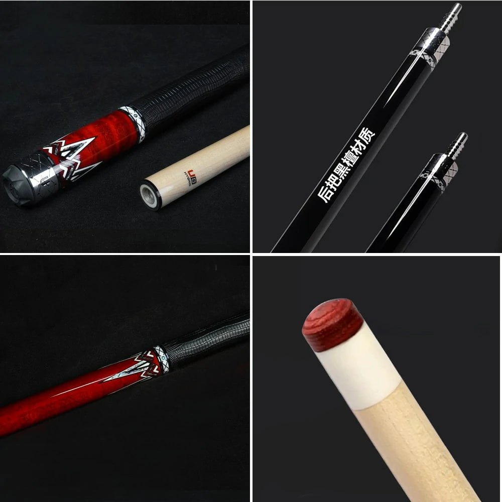 RB High-End 147cm Billiard Cue with 12.5cm Tip Smooth Handle & Leather Handle - Red