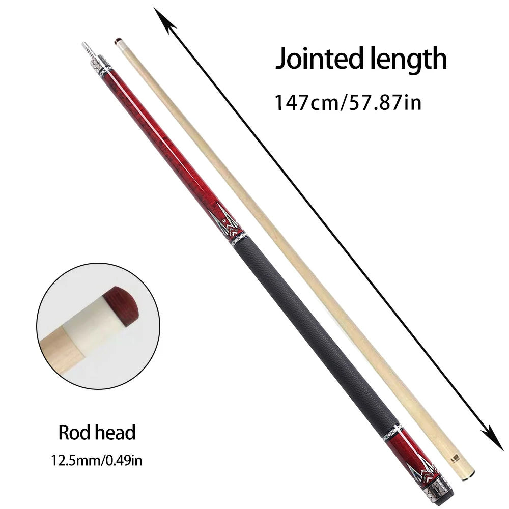 RB High-End 147cm Billiard Cue with 12.5cm Tip Smooth Handle & Leather Handle - Red