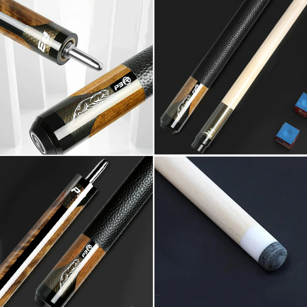 RB Professional Maple Billiard Cue 11.5/13mm Tip, 147cm Leather Grip with Cue Case - Brown