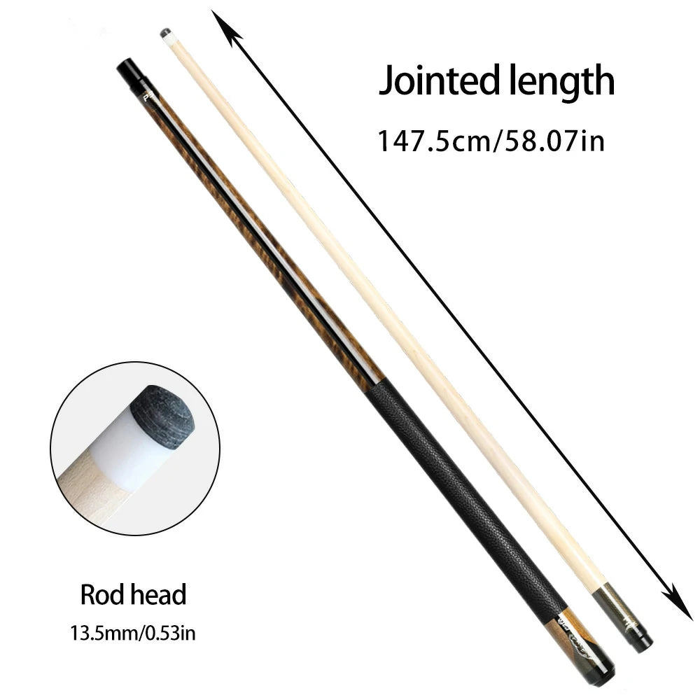 RB Professional Maple Billiard Cue 11.5/13mm Tip, 147cm Leather Grip with Cue Case - Brown