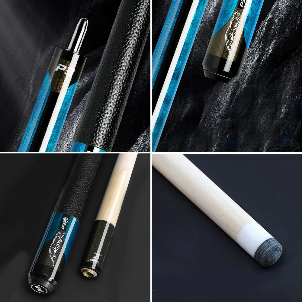 RB Professional Maple Billiard Cue 11.5/13mm Tip, 147cm Leather Grip with Cue Case - Blue