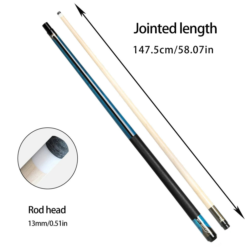 RB Professional Maple Billiard Cue 11.5/13mm Tip, 147cm Leather Grip with Cue Case - Blue