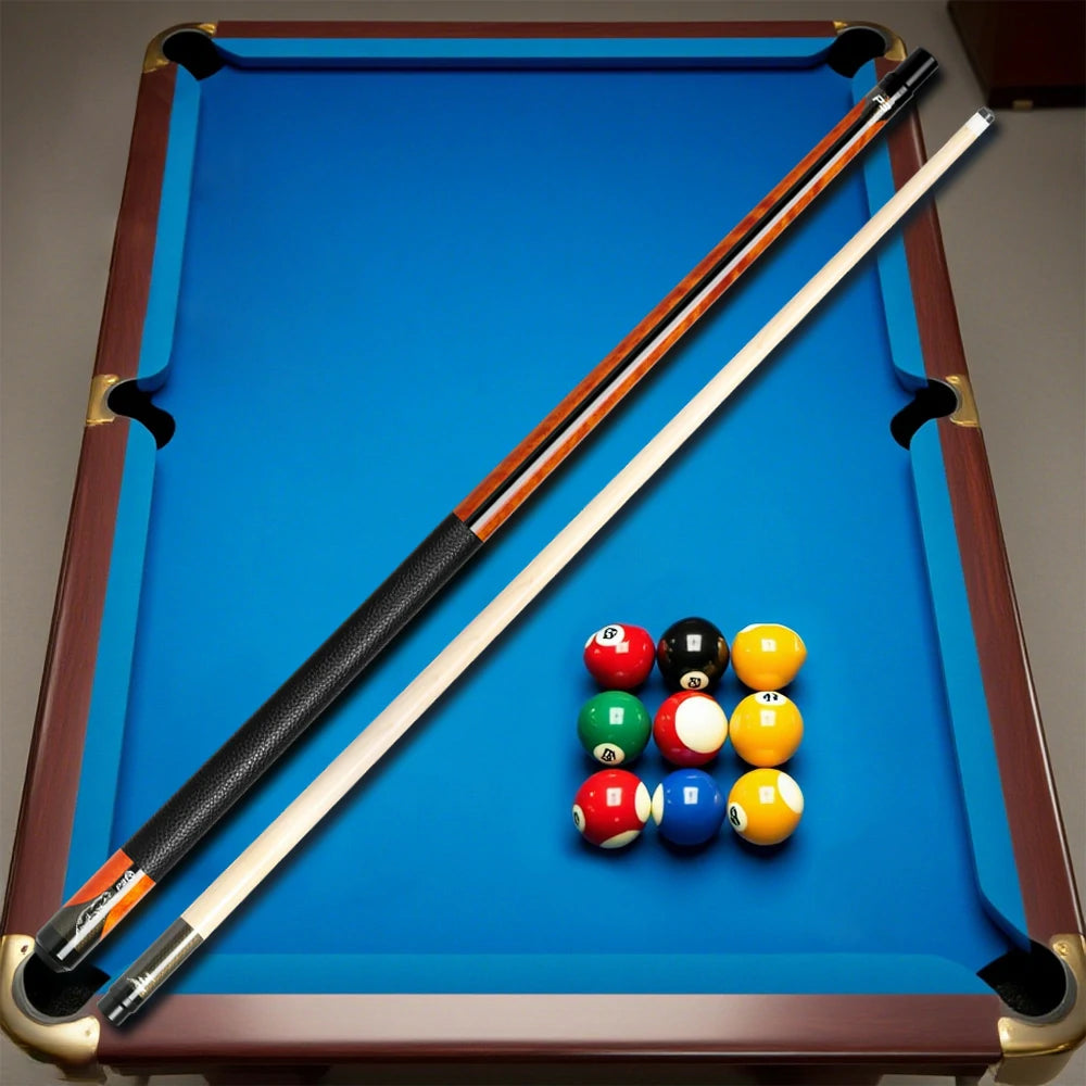 RB Professional Maple Billiard Cue 11.5/13mm Tip, 147cm Leather Grip with Cue Case - Orange