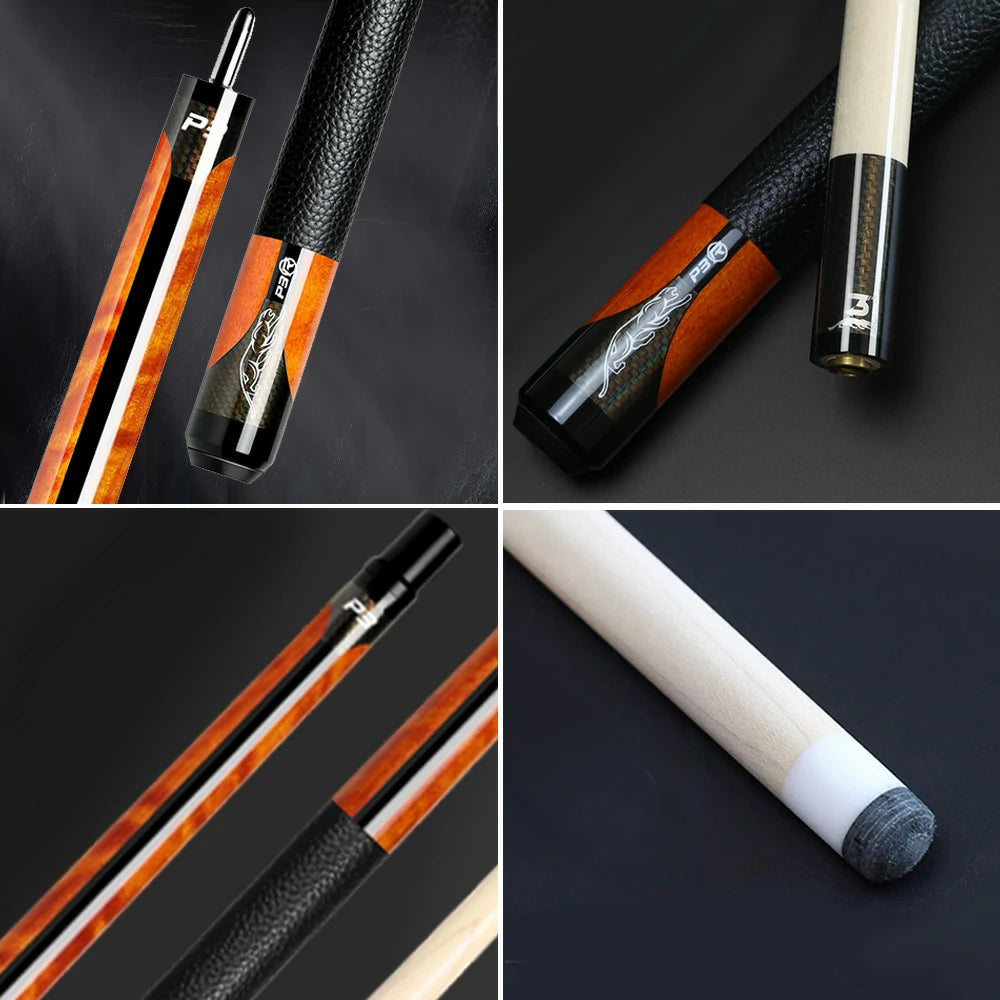 RB Professional Maple Billiard Cue 11.5/13mm Tip, 147cm Leather Grip with Cue Case - Orange