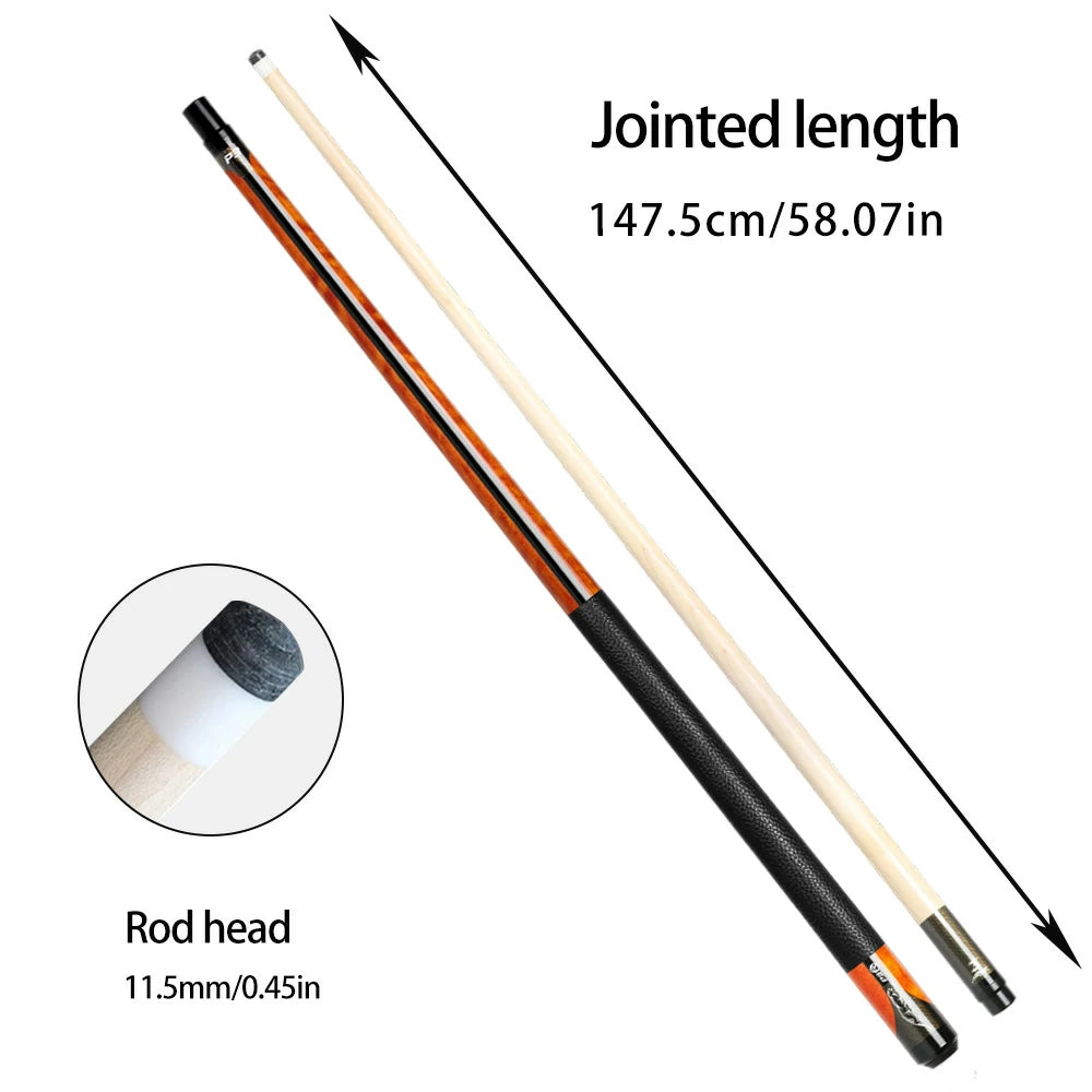 RB Professional Maple Billiard Cue 11.5/13mm Tip, 147cm Leather Grip with Cue Case - Orange