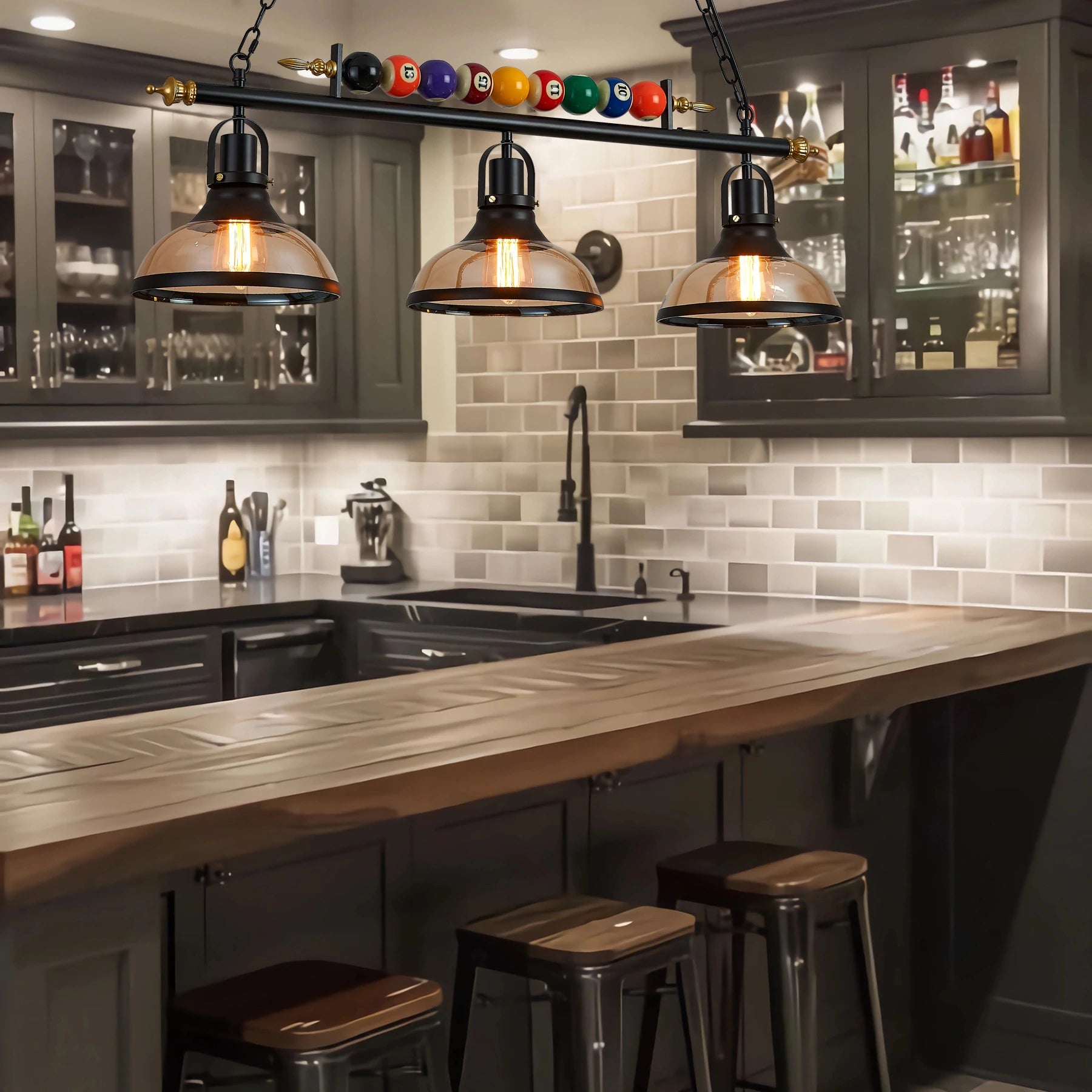 LIVARA Retro Billiard Table Lampshade with Black Three Head Design Suitable for Home and Lounge E27/LED Compatibility