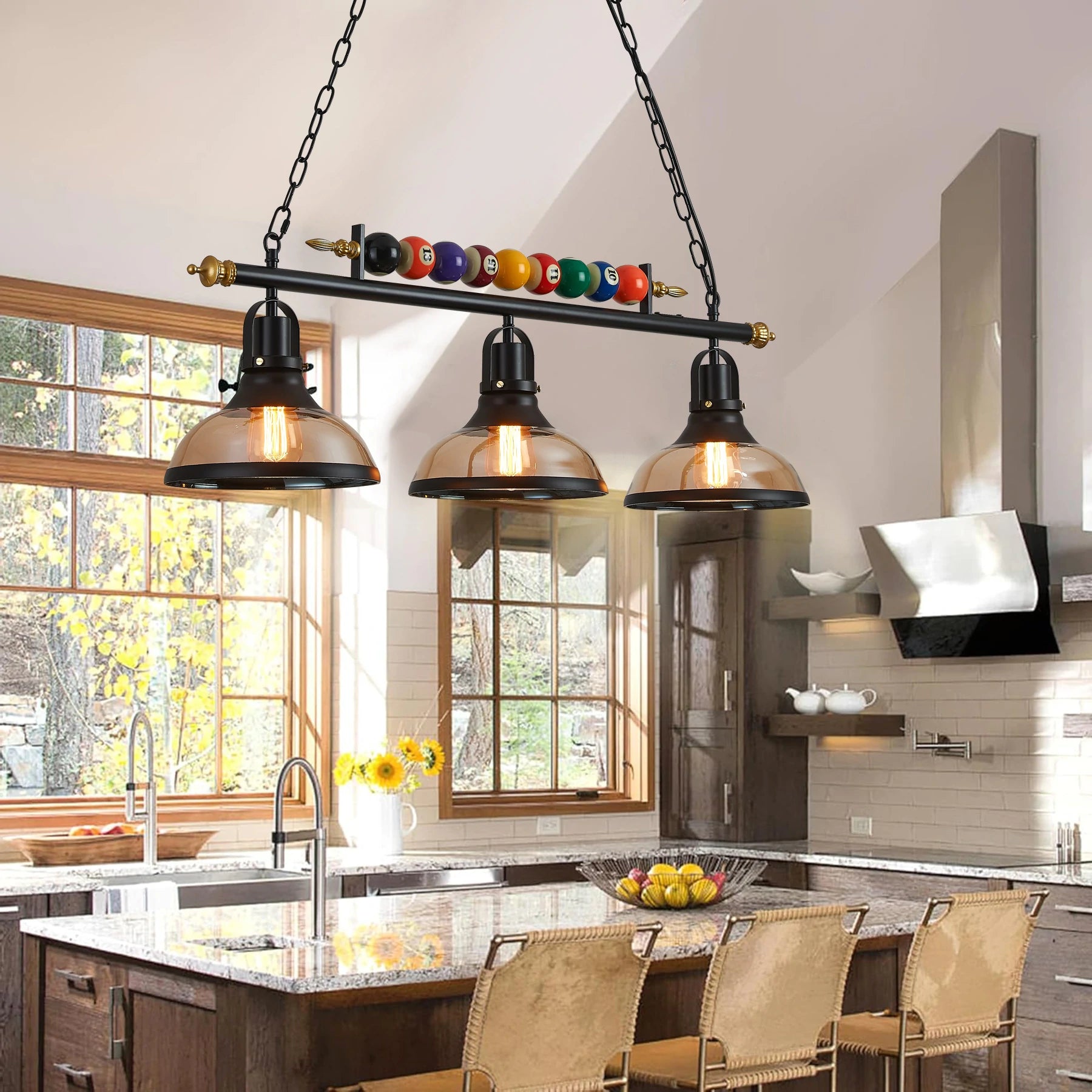 LIVARA Retro Billiard Table Lampshade with Black Three Head Design Suitable for Home and Lounge E27/LED Compatibility