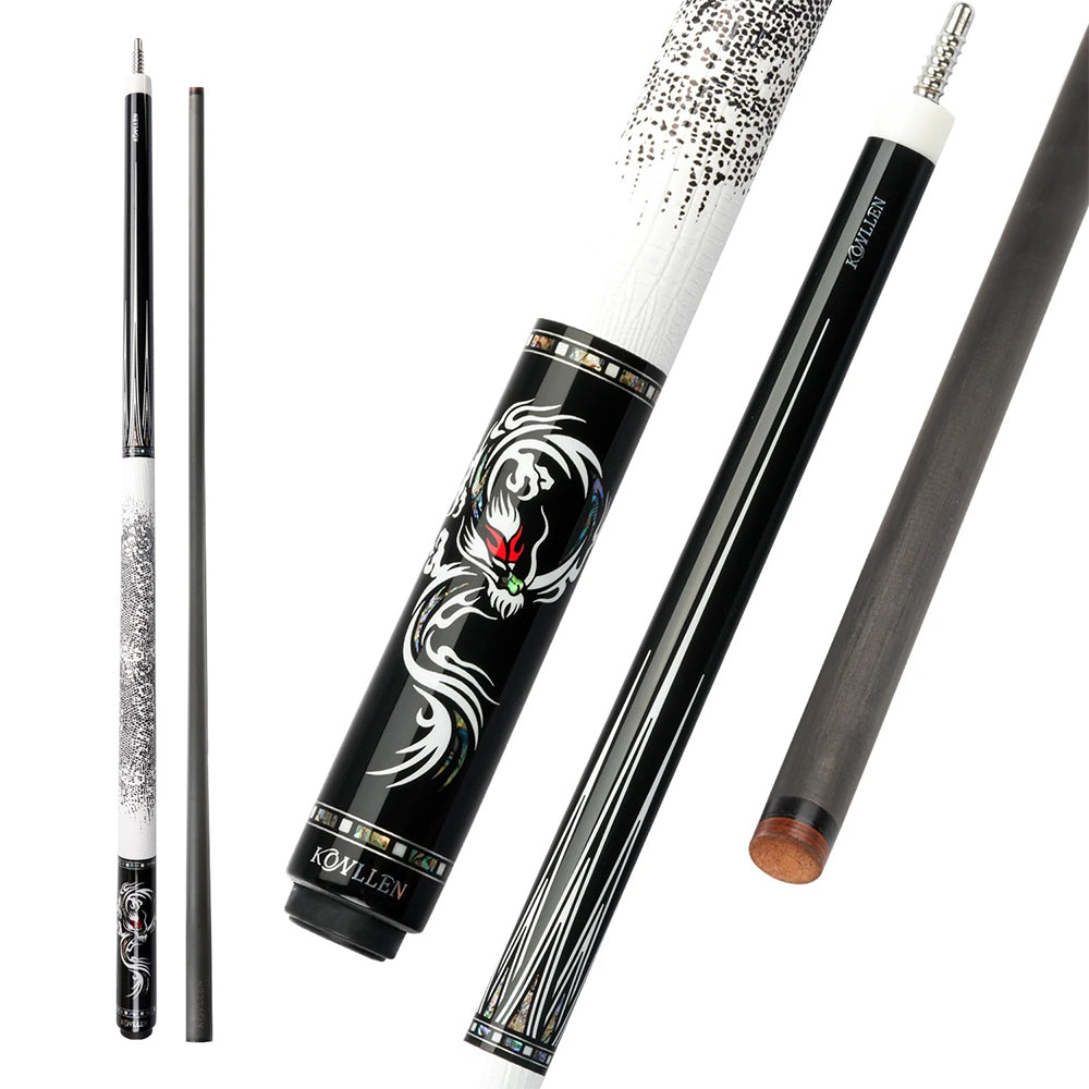 KONLLEN  Premier Professional AING-1WF 18.5-20OZ 2-Piece Pool Cue Ebony Wood 147CM Billiard Cue - White&Black
