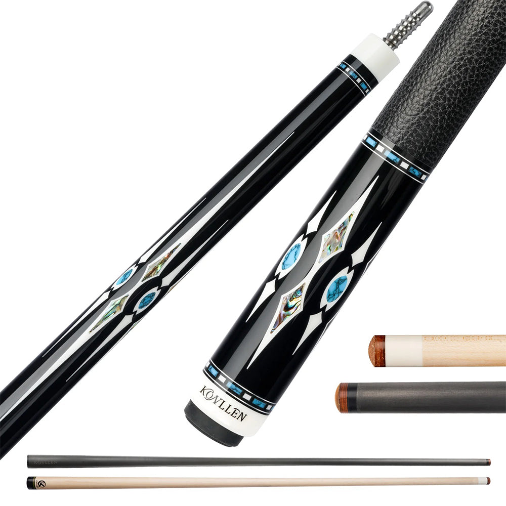 KONLLEN  Premier Professional AK75-002 18.5-20OZ 2-Piece Pool Cue Ebony Wood 147CM Billiard Cue - White&Black