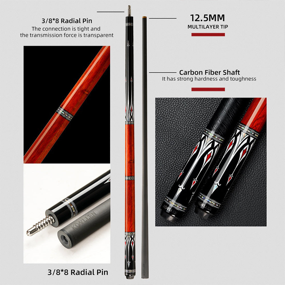 KONLLEN Premier Professional AS-1F 18.5-20OZ 2-Piece Pool Cue Maple Wood 147CM Billiard Cue - Red&Black