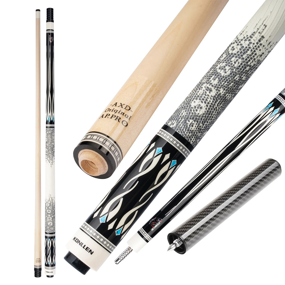 KONLLEN  Premier Professional Dragon-1 18.5-20OZ 2-Piece Pool Cue Maple Wood 147CM Billiard Cue - White&Black