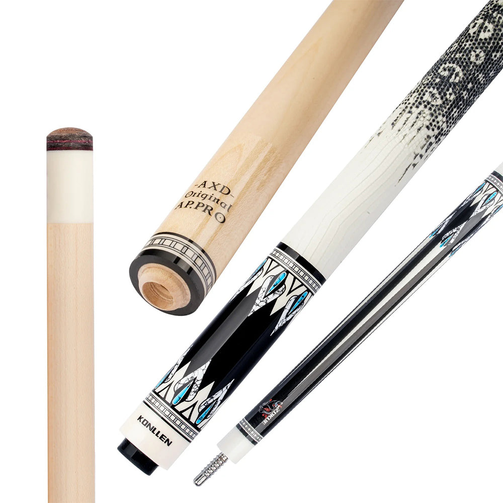 KONLLEN  Premier Professional Dragon-2 18.5-20OZ 2-Piece Pool Cue Maple Wood 147CM Billiard Cue - White&Black