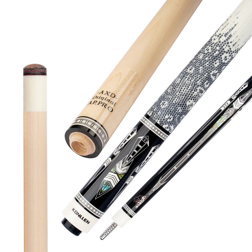 KONLLEN  Premier Professional Dragon-3 18.5-20OZ 2-Piece Pool Cue Maple Wood 147CM Billiard Cue - White&Black