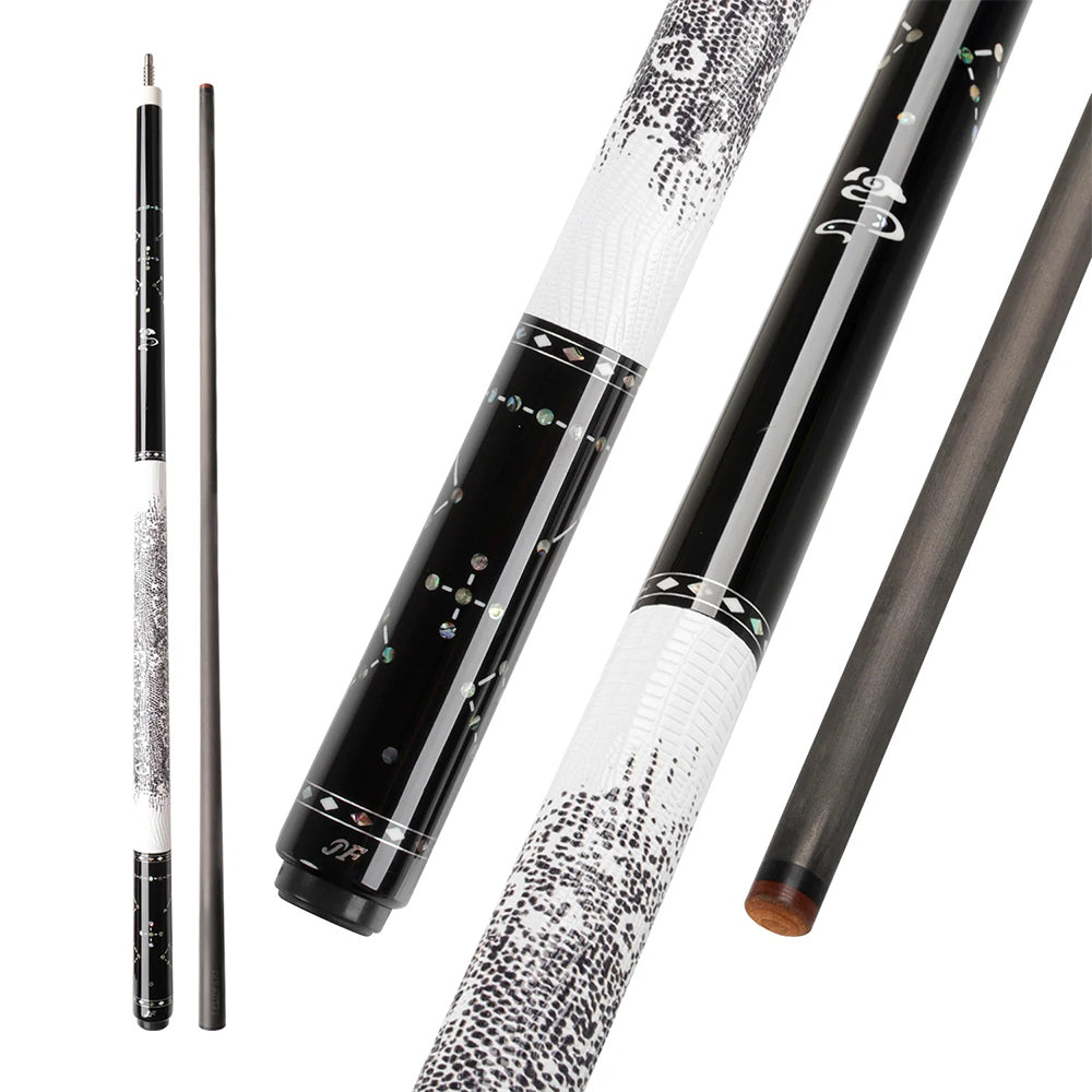 KONLLEN  Premier Professional JF-STAR 18.5-20OZ 2-Piece Pool Cue Ebony Wood 147CM Billiard Cue - White&Black