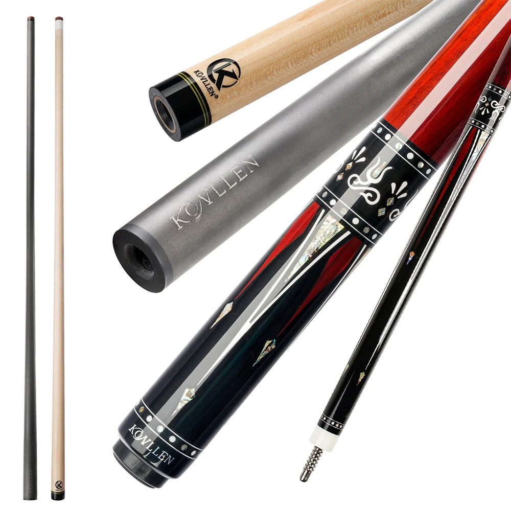 KONLLEN  Premier Professional KL-01FR 18.5-20OZ 2-Piece Pool Cue Ebony Wood 147CM Billiard Cue - Red&Black