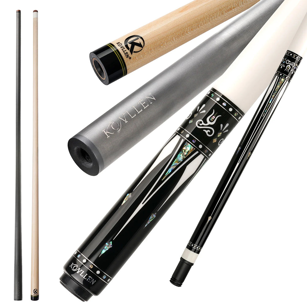 KONLLEN  Premier Professional KL-01WR 18.5-20OZ 2-Piece Pool Cue Ebony Wood 147CM Billiard Cue - White&Black