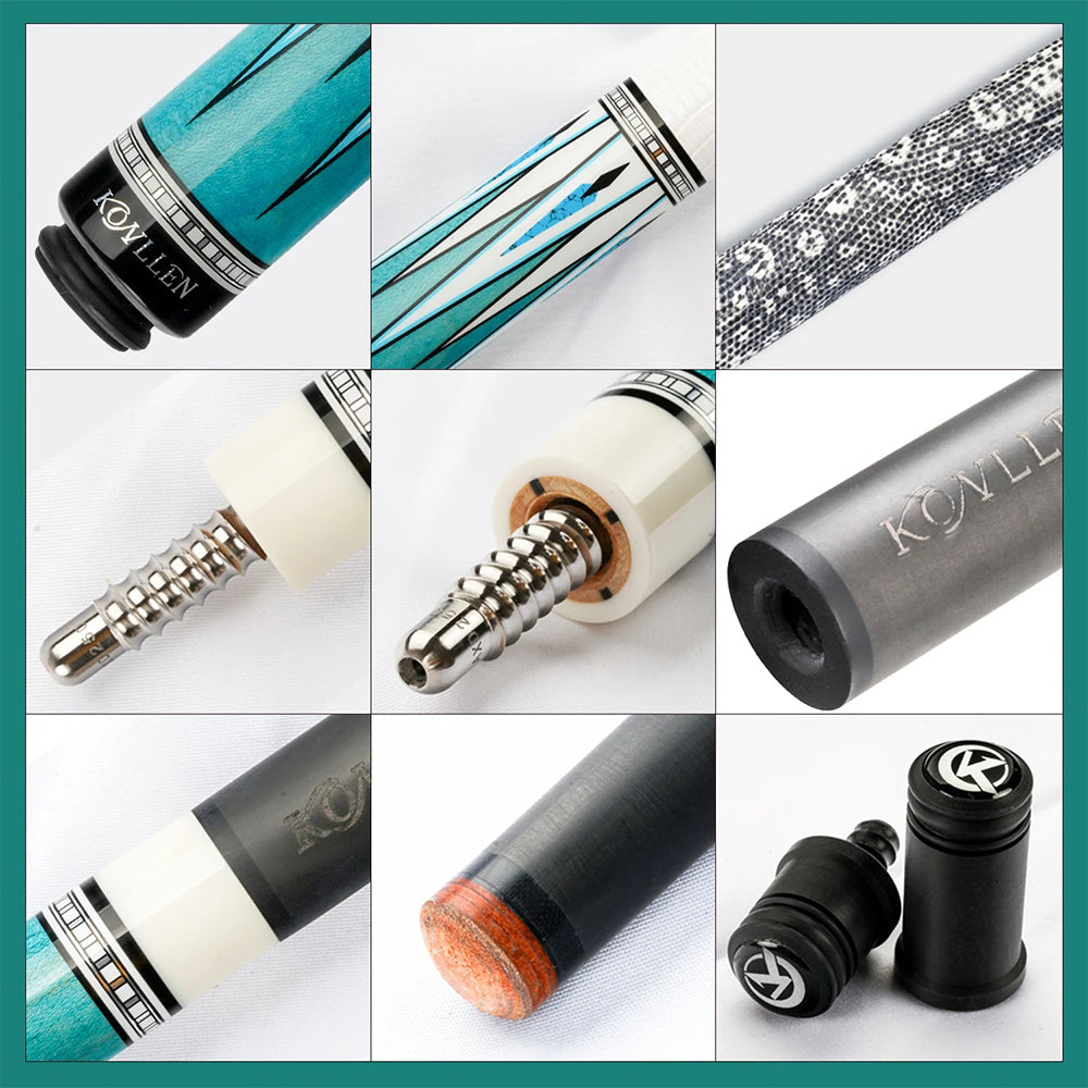 KONLLEN  Premier Professional KL-05 18.5-20OZ 2-Piece Pool Cue Maple Wood 147CM Billiard Cue - Blue&White