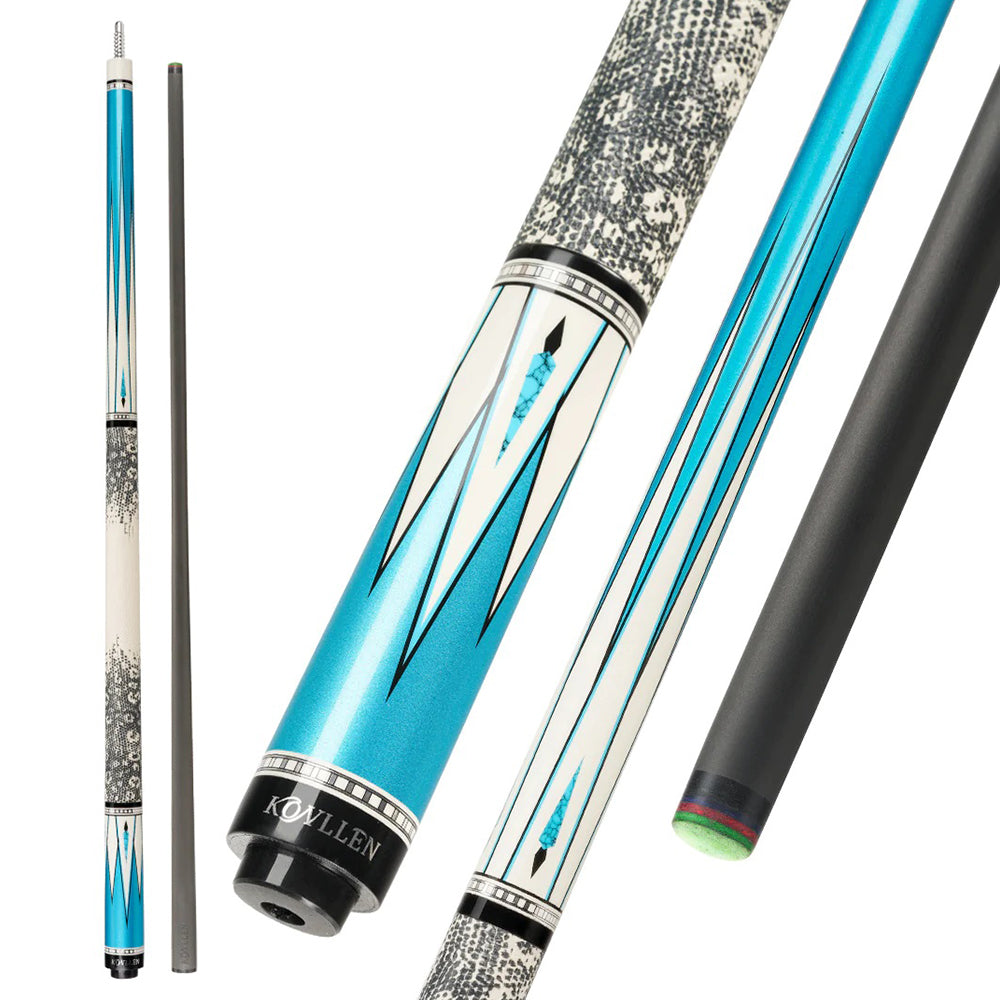 KONLLEN  Premier Professional KL-05 Lowversion 147CM 2-Piece Pool Cue Maple Wood 18.5-20OZ Billiard Cue - Blue&White