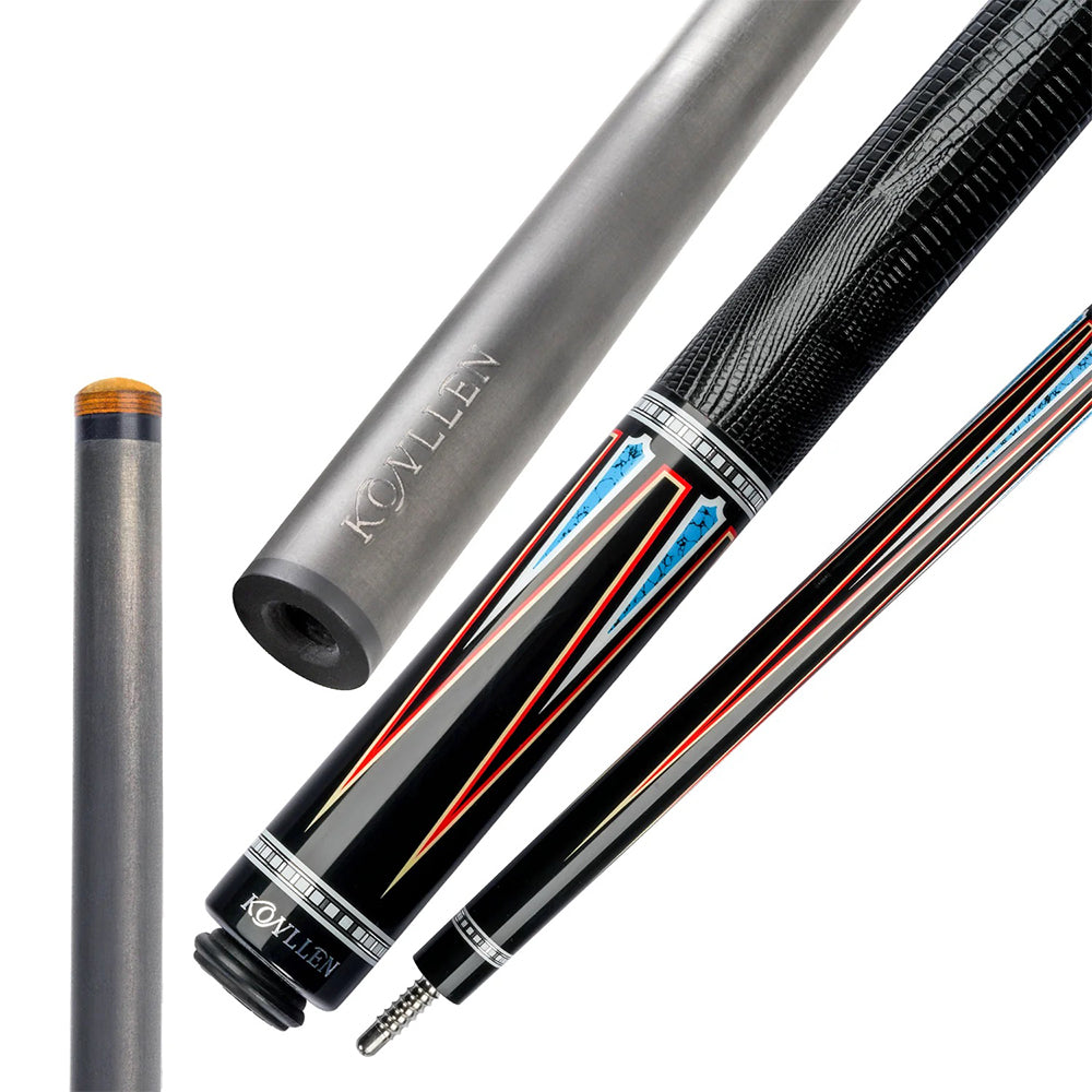 KONLLEN  Premier Professional KL-08 18.5-20OZ 2-Piece Pool Cue Maple Wood 147CM Billiard Cue - Red&Blue&Black