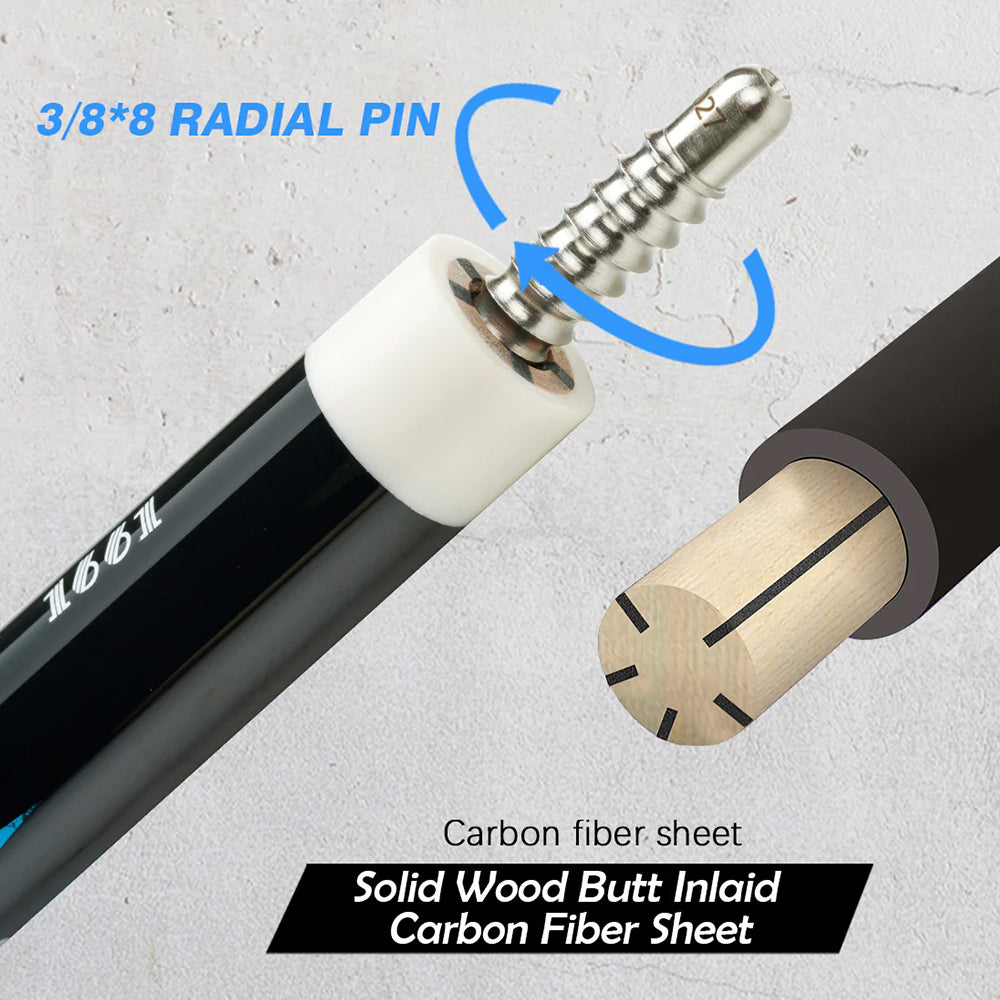 KONLLEN  Premier Professional KL-10BF 18.5-20OZ 2-Piece Pool Cue Maple Wood 147CM Billiard Cue - Light Blue&Black