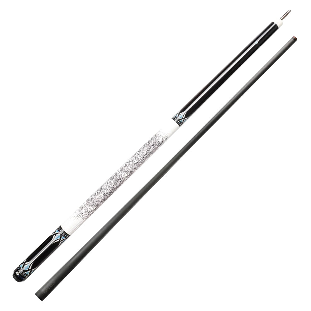 KONLLEN  Premier Professional KL20-18F 18.5-20OZ 2-Piece Pool Cue Ebony Wood 147CM Billiard Cue - White&Blue&Black