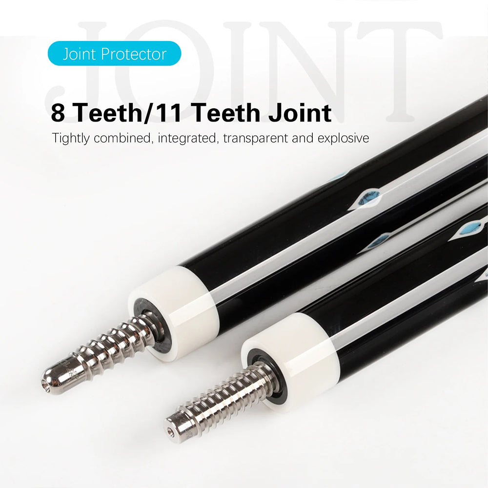 KONLLEN  Premier Professional KL20-18F 18.5-20OZ 2-Piece Pool Cue Ebony Wood 147CM Billiard Cue - White&Blue&Black