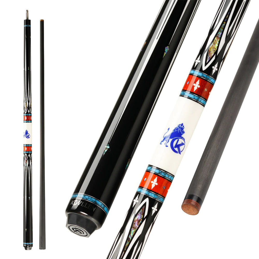 KONLLEN  Premier Professional KL-A1 18.5-20OZ 2-Piece Pool Cue Maple Wood 147CM Billiard Cue - Blue&White&Red