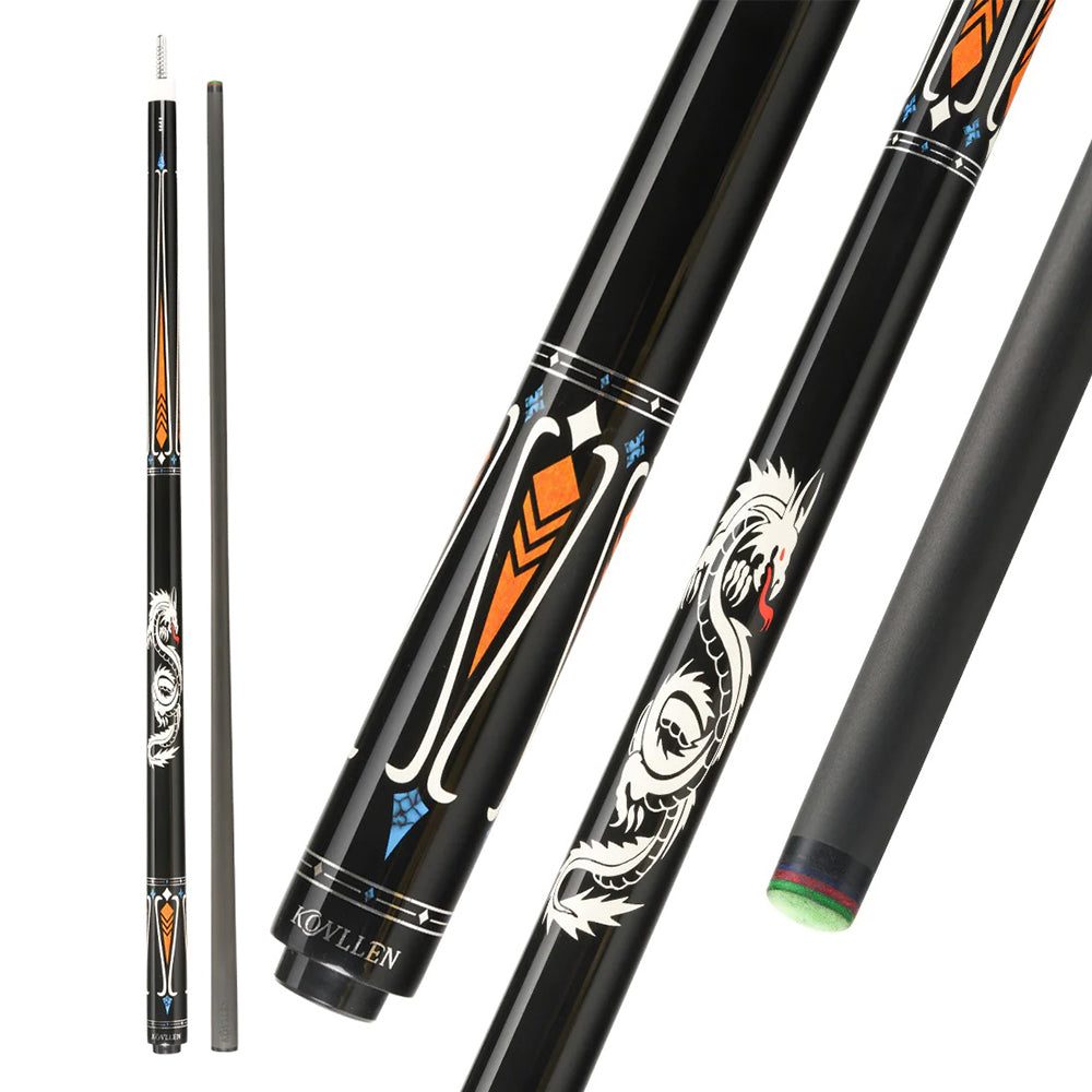 KONLLEN  Premier Professional LW-1 Lowversion 18.5-20OZ 2-Piece Pool Cue Maple Wood 147CM Billiard Cue - Orange&Black
