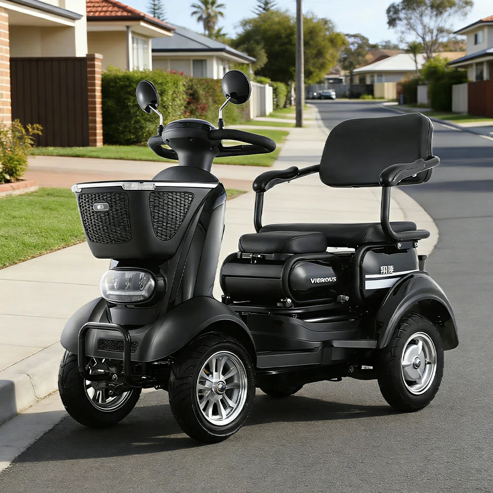 ROLLUX BOOM-3 Electric Mobility Scooter - 48V 20Ah Lead-Acid Battery, 20km/h Max Speed, 33km Range, Four-Wheel Stable Design, LED Lighting & Front Basket - Black