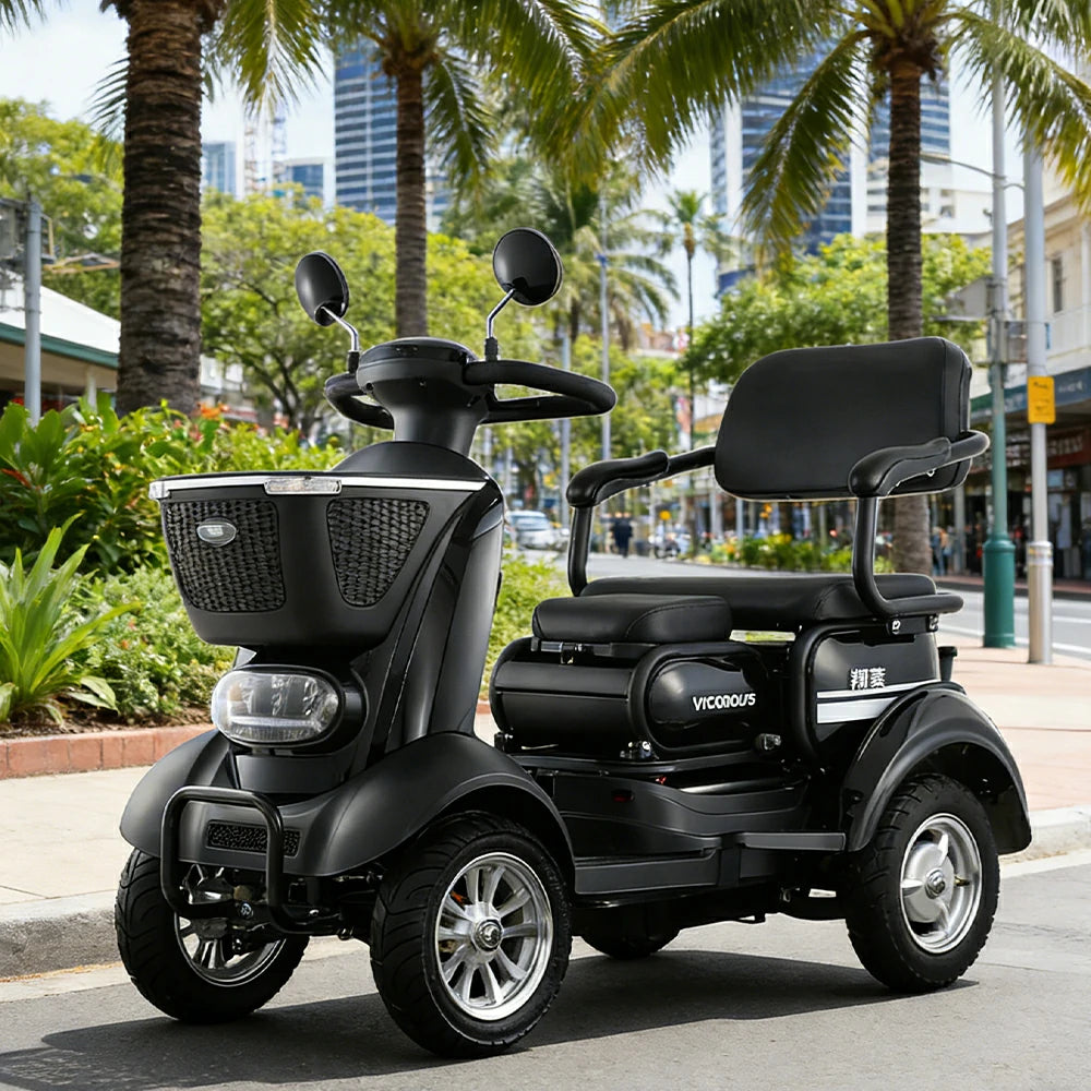 ROLLUX BOOM-3 Electric Mobility Scooter - 48V 20Ah Lead-Acid Battery, 20km/h Max Speed, 33km Range, Four-Wheel Stable Design, LED Lighting & Front Basket - Black