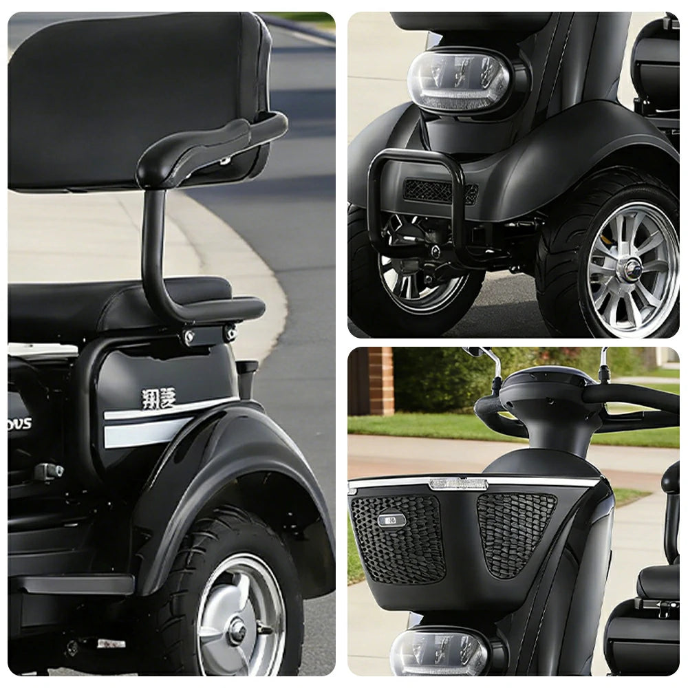 ROLLUX BOOM-3 Electric Mobility Scooter - 48V 20Ah Lead-Acid Battery, 20km/h Max Speed, 33km Range, Four-Wheel Stable Design, LED Lighting & Front Basket - Black