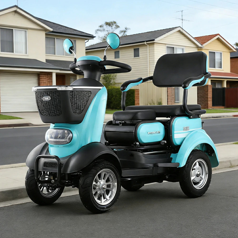 ROLLUX BOOM-3 Electric Mobility Scooter - 48V 20Ah Lead-Acid Battery, 20km/h Max Speed, 33km Range, Four-Wheel Stable Design, LED Lighting & Front Basket - Green